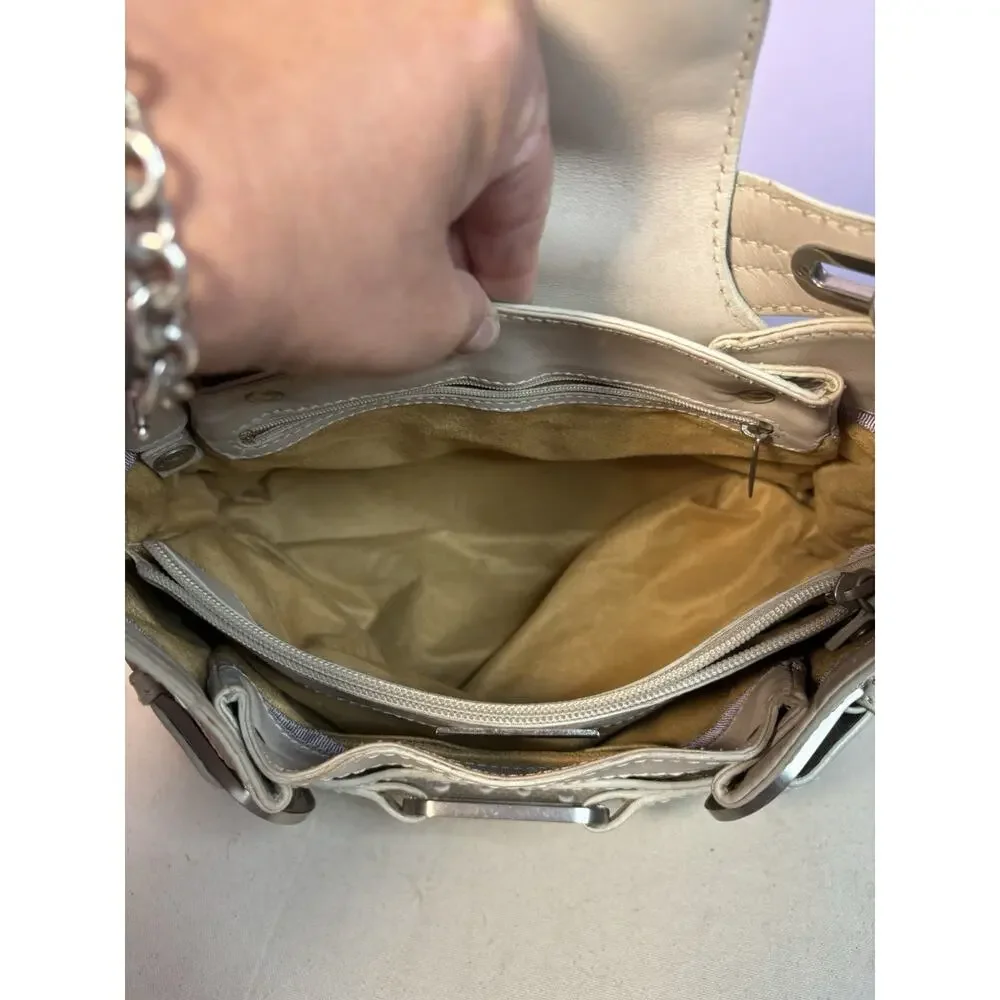 Jimmy Choo Buckle Studded Tulita Hobo Shoulder Bag Tan Canvas - Picture 14 of 16